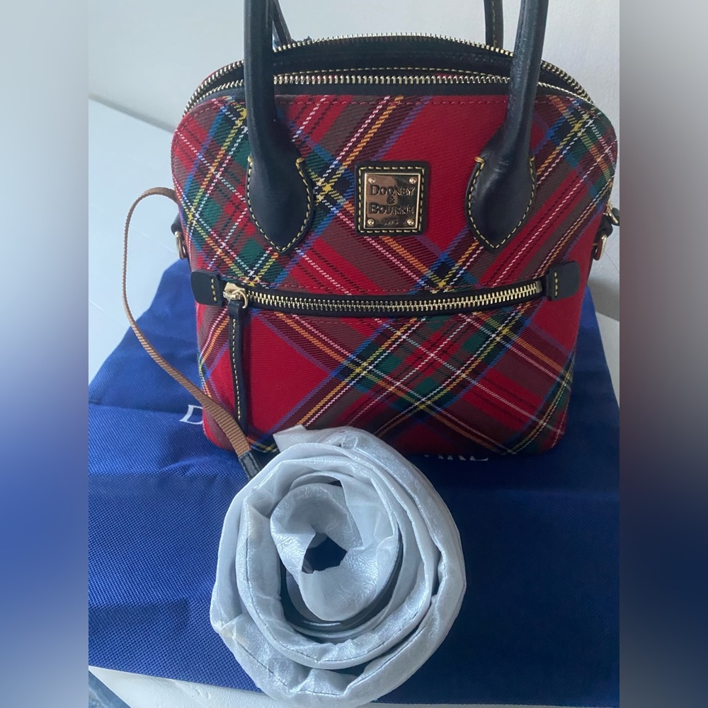 Dooney & Bourke  tartan Plaid zip satchel medium red plaid NWT